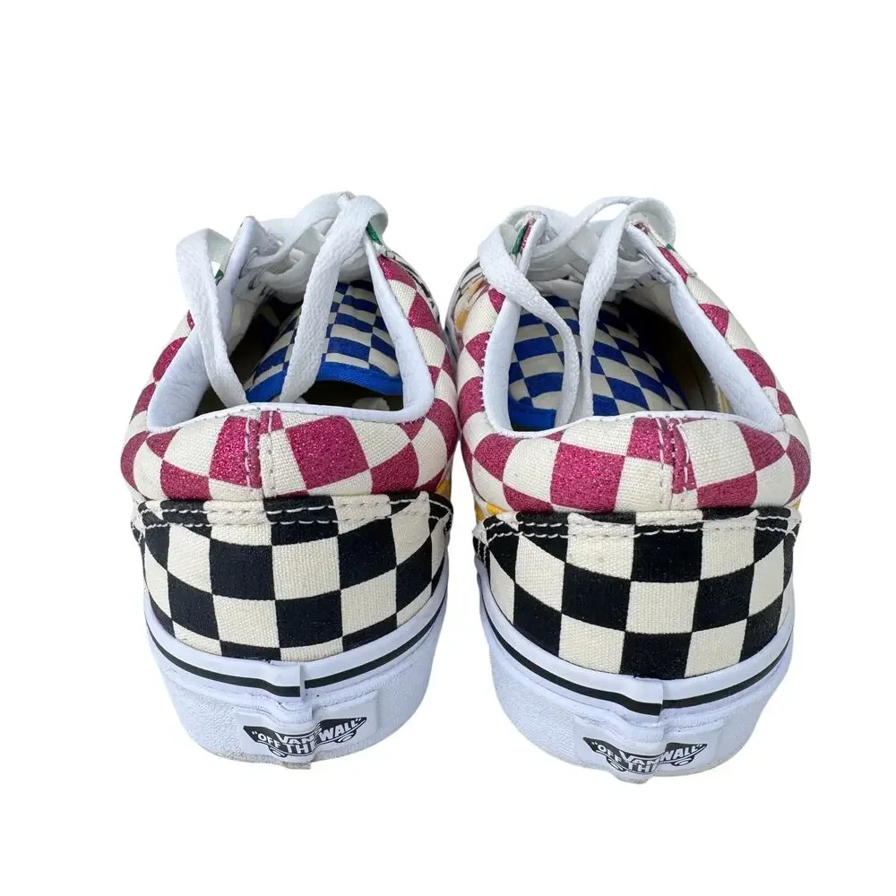 VANS Old Skool Sneakers Unisex Size M4.5 W6 White Multi Glitter Check Lace Up